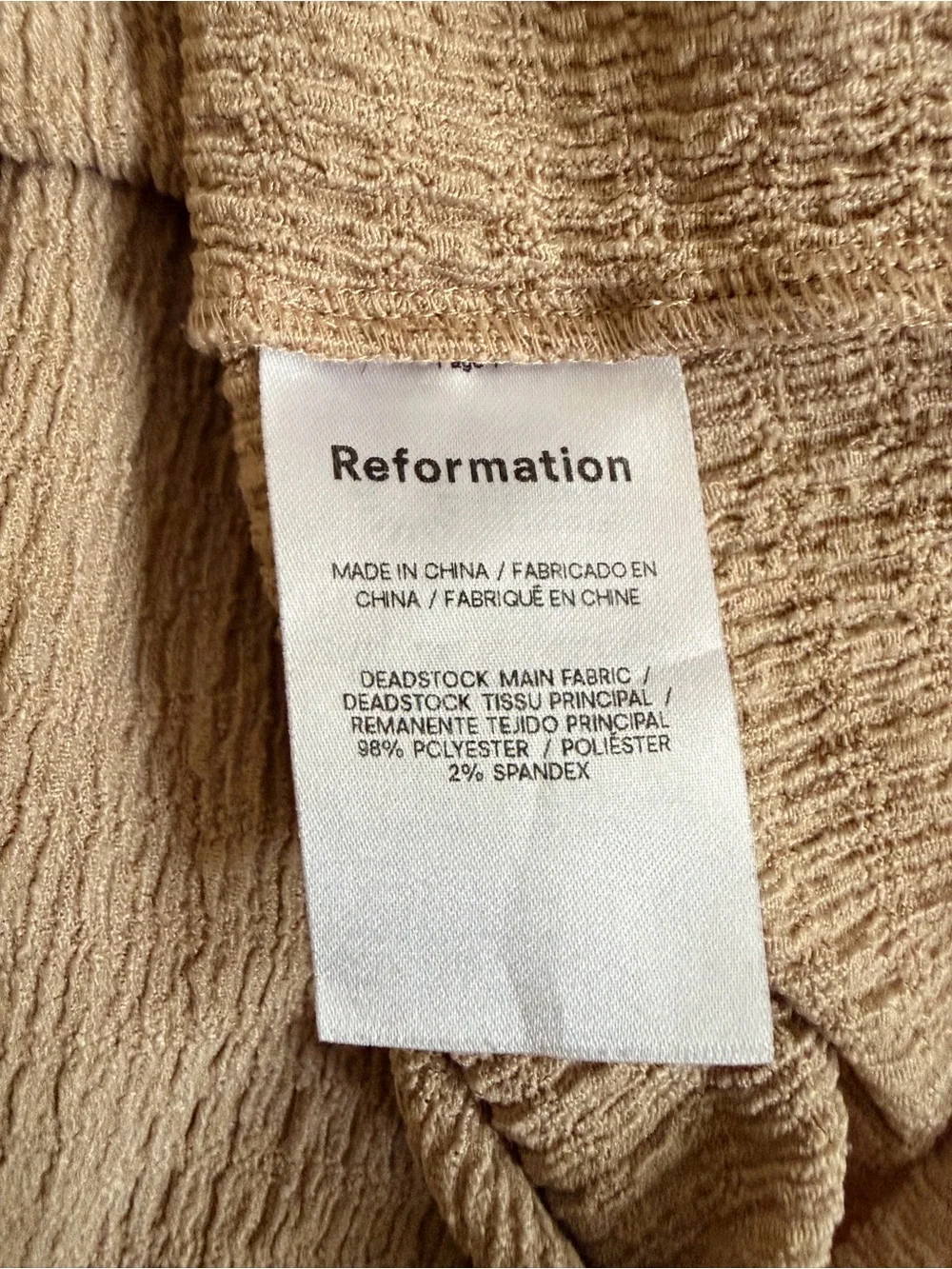 Reformation Ribbed Lettuce-Edge Cropped Long-Sleeve  — Taupe